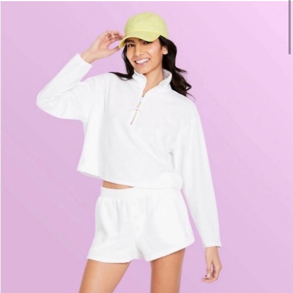 Stoney Clover Lane X Target Terry Cropped 1/4 Zip Pullover White Medium NWT